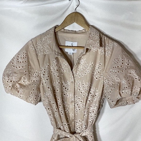 NWT SAM EDELMAN Schiffli Mini Shirtdress Puff Sleeve Eyelet Size 14 - Picture 6 of 13